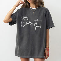 Script Lettering Christmas Shirt, Minimalist Merry Christmas T-Shirt, Simple Holiday Graphic Tee, Festive Christmas T-Shirt, Holiday Present