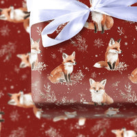 Watercolor Woodland Animal Gift Wrap, Winter Fox Wrapping Paper, Christmas Fox Holiday Paper, Red Fox Present Wrap, Adorable Woodland Gift Wrap
