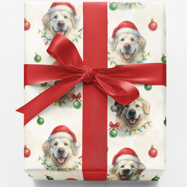Santa Dog Gift Wrap, Golden Retriever Christmas Wrapping Paper, Golden Retriever Wrapping Paper, Xmas Present Wrap, Dog Lover