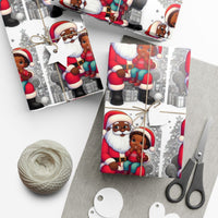 African American Santa Gift Wrap, Black Santa and Child Wrapping Paper, Festive Christmas Wrapping Paper, Adorable Holiday Gift Wrapping Paper