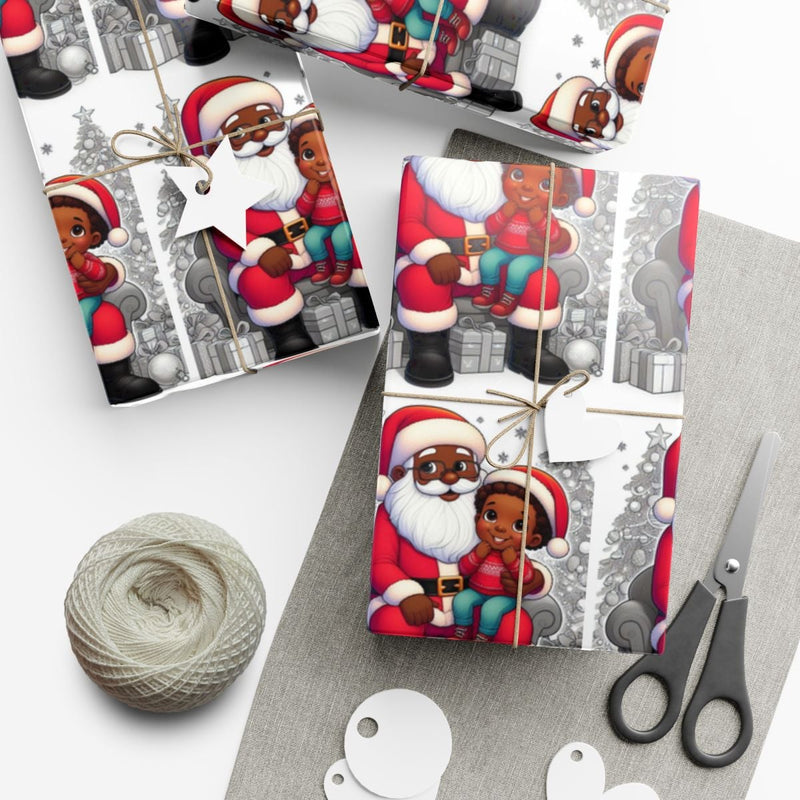 African American Santa Gift Wrap, Black Santa and Child Wrapping Paper, Festive Christmas Wrapping Paper, Adorable Holiday Gift Wrapping Paper