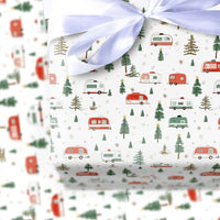 Retro Holiday Trailer Wrapping Paper, Vintage Christmas Camper Wrapping Paper, Outdoor Pine Tree Wrapping Paper