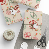 Festive Postal Stamp Holiday Gift Wrap, Vintage Christmas Wrapping Paper, Retro Postage Wrapping Paper Roll, Xmas Gift Wrap Paper Roll
