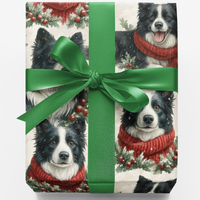 Festive Holiday Dog Gift Wrap, Border Collie Christmas Wrapping Paper, Adorable Winter Puppy Wrapping Paper, Dog Lover Xmas Gift Wrap Roll