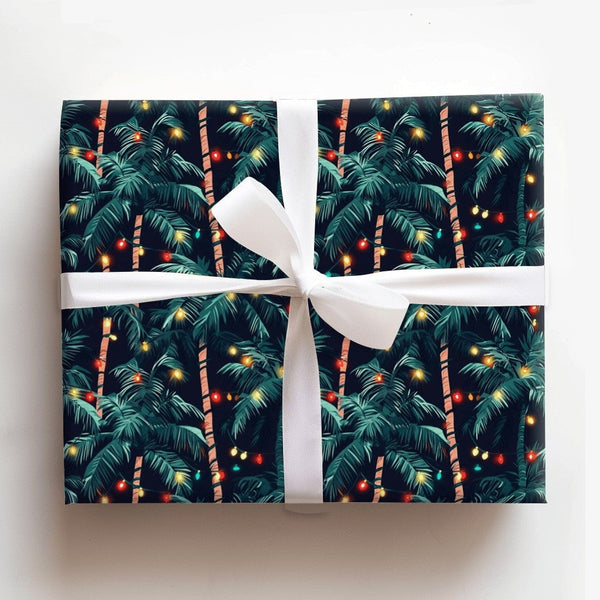 Palm Tree Holiday Gift Wrap, Tropical Christmas Wrapping Paper, Coastal Mele Kalikimaka Wrapping Paper, Beach Theme Holiday W