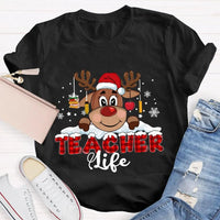 Red Plaid Teacher Shirt, Christmas Teacher Life T-Shirt, Holiday Educator Tee, Festive Plaid Graphic T-Shirt, Teacher Christmas Present Tee
