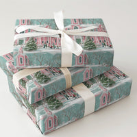 Winter Village Holiday Gift Wrap, Pink Church Christmas Wrapping Paper, Snowy Scenery Christmas Wrapping Paper, Pastel Xmas Gift Wrap