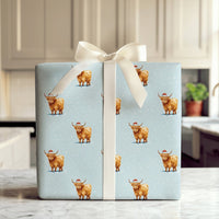 Adorable Winter Cattle Gift Wrap, Santa Highland Cow Wrapping Paper, Rustic Farm Animal Holiday Wrapping Paper, Christmas Gift Wrap Paper Roll