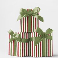 Festive Candy Stripe Gift Wrap, Christmas Red and Green Stripe Wrapping Paper, Holiday Striped Wrapping Paper, Xmas Present Paper Roll