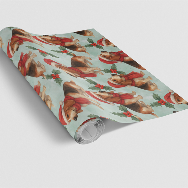 Basset Artesien Normand Gift Wrap, Basset Hound Christmas Wrapping Paper, Festive Holly Dog Present Paper, Dog Lover Holiday 