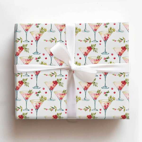 Holiday Martini Gift Wrap, Christmas Cocktail Wrapping Paper, Festive Christmas Cocktail Present Wrap, Elegant Holiday Presen