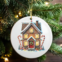 Candy Cane Holiday Keepsake, Gingerbread House Christmas Ornament, Ceramic Tree Decoration, Festive Sweet Treats Christmas Present for Family