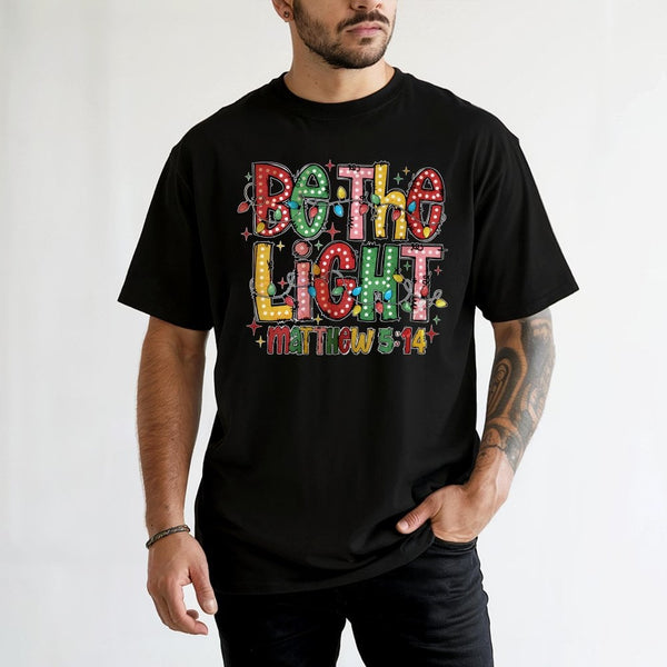 Matthew 5:14 Christmas Bible Verse Graphic Tee, Be the Light T-Shirt, Christian Faith Religious Scripture Shirt, Holiday Chri