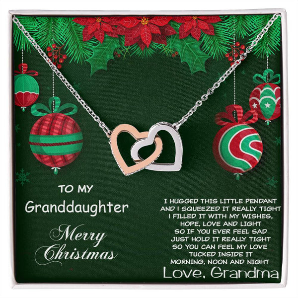 Cubic Zirconia Heart Pendant, Granddaughter Christmas Interlocking Hearts Necklace from Grandma, Surgical Steel Holiday Keeps