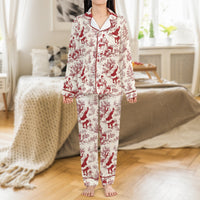 Vintage Holiday Pajama Set, Christmas Santa Toile Satin Pajamas, Festive Christmas Loungewear, Silky Sleepwear, Holiday Present for Her