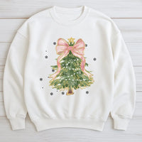 Aesthetic Pink Bow Holiday Crewneck, Coquette Christmas Tree Sweatshirt, Adorable Winter Tree Pullover, Trendy Girly Xmas Present for Her