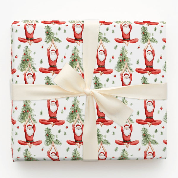 Meditating Santa Tree Wrapping Paper, Seated Yoga Santa Wrapping Paper, Zen Holiday Christmas Wrapping Paper, Festive Yogi Gi
