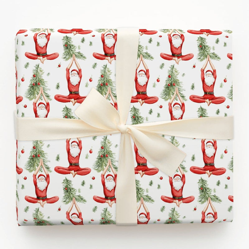 Meditating Santa Tree Wrapping Paper, Seated Yoga Santa Wrapping Paper, Zen Holiday Christmas Wrapping Paper, Festive Yogi Gift Wrap Roll