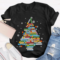 Bookish Holiday T-Shirt, Christmas Tree Books Shirt, Festive Reading Christmas Tee, Winter Book Lover Graphic Shirt, Christmas Reader Present