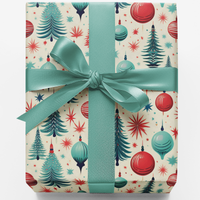 Retro Holiday Tree Wrapping Paper, Mid Century Modern Christmas Wrapping Paper, Vintage Ornament Gift Wrap, Xmas Holiday Wrapping Paper