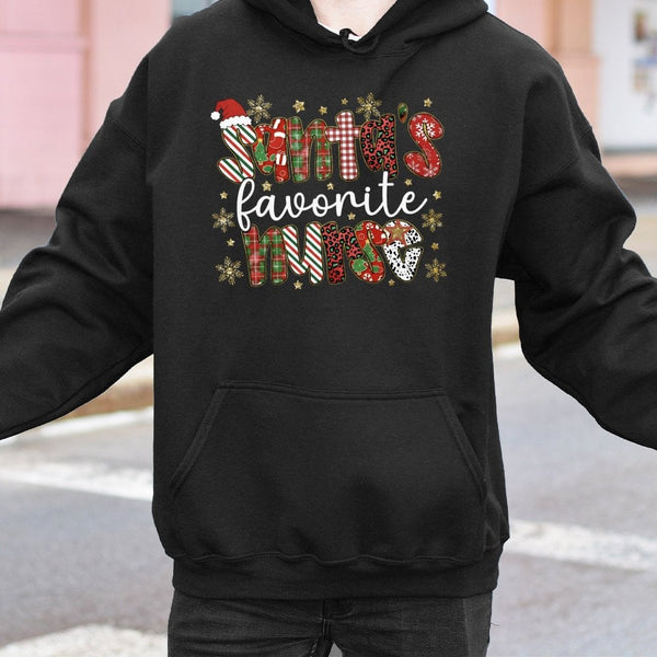 Plaid Christmas Nurse Hoodie, Santa's Favorite Nurse Hoodie, Retro Holiday RN Graphic Sweatshirt, Festive Hospital Pullover