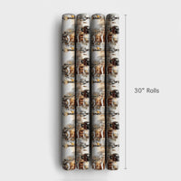 Horse Carriage Winter Gift Wrap, Victorian Street Christmas Wrapping Paper, Snowy City Watercolor Holiday Wrapping Paper, Retro Gift Wrap