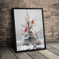 Snowy Winter Pine Branch Canvas Print, Red Cardinal Canvas Wall Art, Christmas Holiday Bird Decor, Rustic Nature Canvas Art Present