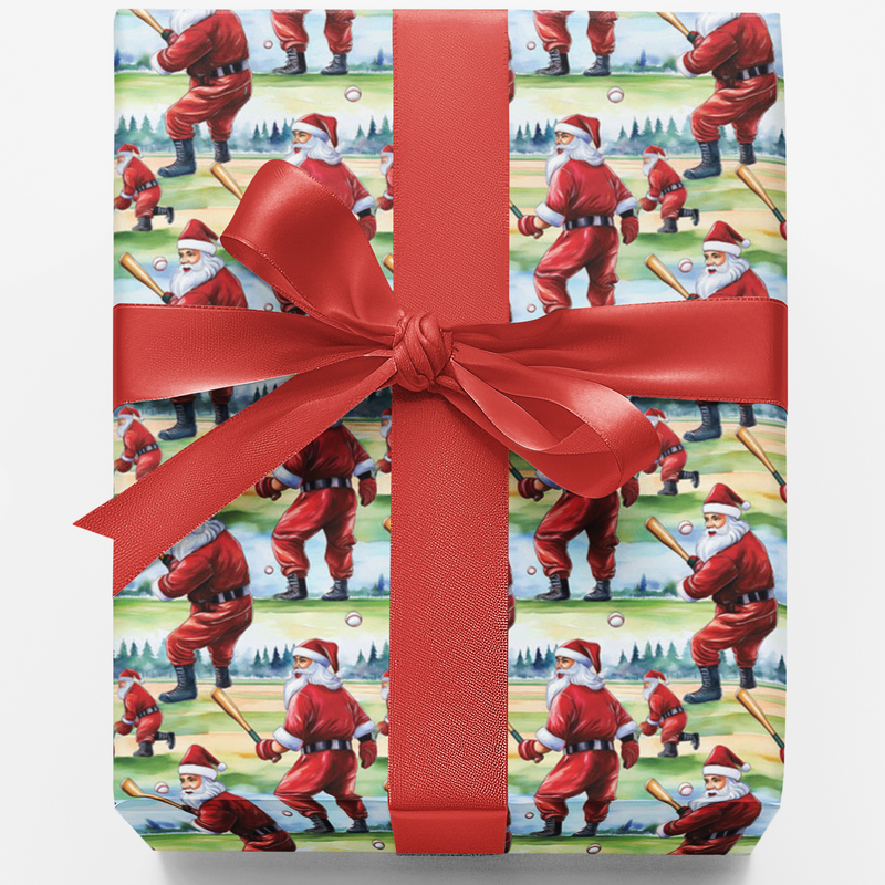 Holiday Sports Wrapping Paper, Baseball Santa Christmas Gift Wrap Paper, Santa Claus Present Paper Roll, Festive Xmas Present Wrap Paper