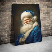 Vintage Portrait Canvas Print, Blue Santa Claus Canvas Art, Retro Santa Wall Art, Holiday Season Wall Decor, Festive Christmas Canvas Decor