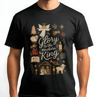 Christian Nativity Doodle T-Shirt, Glory to the Newborn King T-Shirt, Religious Christmas Graphic T-Shirt, Faith Holiday Tee, Church Present