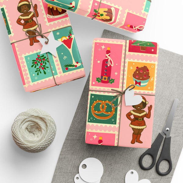 Vintage Postage Stamp Gift Wrap, Retro Christmas Stamp Wrapping Paper, Holiday Stamp Gift Wrapping Paper, Classic Christmas W