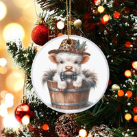Leopard Print Plaid Bow Cow Ornament, Baby Highland Cow Christmas Ornament, Farmhouse Holiday Tree Ornament, Adorable Animal Keepsake Xmas Present
