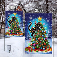 Humorous Holiday Kitten Yard Flag, Black Cat Christmas Tree Garden Flag, Double-Sided Cat Lovers Garden Flag, Winter Xmas Lawn Decor
