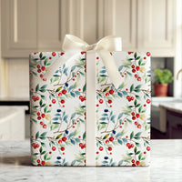 Botanical Holiday Gift Wrap, Watercolor Winter Berries Wrapping Paper, Christmas Wrapping Paper Roll, Festive Nature Present Wrap Paper