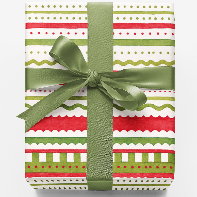 Red and Green Stripe Gift Wrap, Merry Strokes Christmas Wrapping Paper, Festive Dot Pattern Present Paper, Modern Holiday Present Packaging
