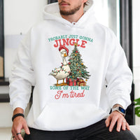 Jingle Tired Christmas Hoodie, Humorous Christmas Goose Hoodie, Sarcastic Holiday Hooded Sweatshirt, Adorable Christmas Goose Pullover, Xmas Present