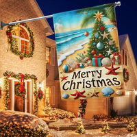 Coastal Holiday Yard Flag, Beach Christmas Garden Flag Tropical Merry Christmas, Double-Sided Ocean Xmas Outdoor Lawn Decor