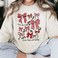 Deck the Halls Sweatshirt, Christmas Bows Sweatshirt, Coquette Holiday Bow Sweatshirt, Retro Winter Graphic Sweater, Christmas Present for Her