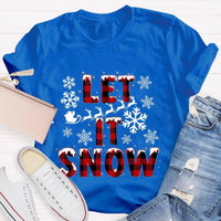 Red Plaid Teacher T-Shirt, Let It Snow Teacher Shirt, Christmas Teacher Tee, Festive Holiday Graphic T-Shirt, Winter Break Teacher Present
