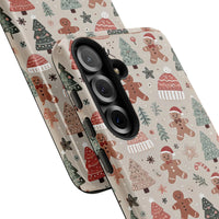 Festive Winter Holiday Pattern Phone Cover, Christmas Gingerbread Man Phone Case, Adorable Xmas Cookie Samsung Galaxy Case, Holiday Phone Present