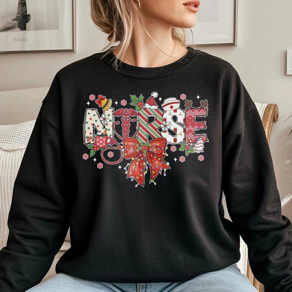 Festive Stethoscope Holiday Crewneck, Christmas Nurse Sweatshirt, RN Medical Worker Pullover, Adorable Hospital Staff Christm