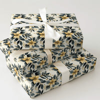 Floral Christmas Gift Wrap, Golden Poinsettia Wrapping Paper, Moody Botanical Present Wrap, Winter Wedding Wrap Paper, Holiday Present Paper