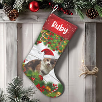 Custom Name Pet Holiday Stocking, Personalized Cat Christmas Stocking, Adorable Kitty Christmas Stocking, Pet Lover Fireplace Mantel Decor Present