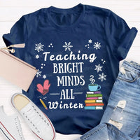 Winter Holiday Educator Shirt, Snowflake Teaching Bright Minds Teacher Christmas T-Shirt, Teacher Christmas Lights Tee, Holiday T-Shirt