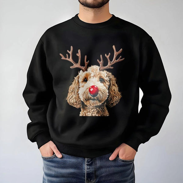 Reindeer Antlers Dog Sweatshirt, Goldendoodle Christmas Sweatshirt, Humorous Xmas Dog Crewneck, Holiday Pet Sweater, Dog Love