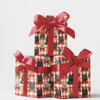Plaid Dog Gift Wrap, Scottish Terrier Christmas Wrapping Paper, Scottie Holiday Gift Wrap, Festive Dog Lover Present Paper, Tartan Present Wrap
