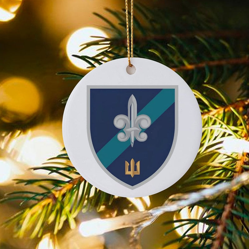 Fleur-De-Lis Shield Tree Ornament, Ukrainian Trident Ceramic Ornament, Ukraine Pride Holiday Ornament, Festive Christmas Tree Keepsake Present