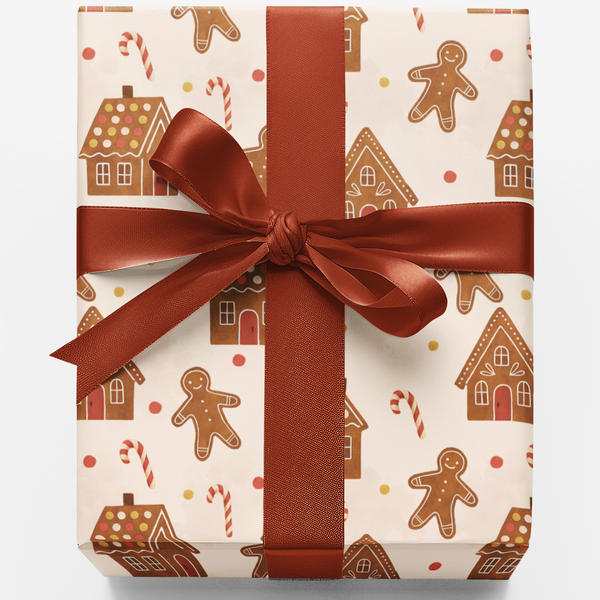 Festive Christmas Gift Wrap, Gingerbread House Wrapping Paper, Holiday Gingerbread Wrapping Paper, Adorable Xmas Gift Wrap Ro