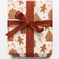 Festive Christmas Gift Wrap, Gingerbread House Wrapping Paper, Holiday Gingerbread Wrapping Paper, Adorable Xmas Gift Wrap Roll