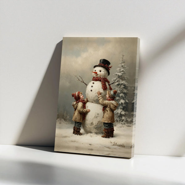 Snowman Winter Children Poster, Vintage Christmas Wall Art Digital Download, Retro Holiday Landscape Print, Nostalgic Xmas De